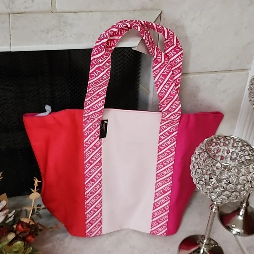 💖💕 VICTORIA'S SECRET Canvas Tote Bag 3-Tone Pink 💕💖